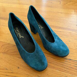 Maypol Teal Suede Block Heels